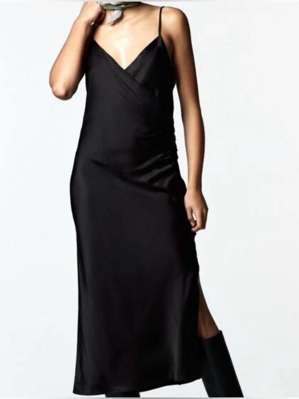 Zara Black Satin Women’s Midi Dress, Spaghetti Straps, Sz S. NWT